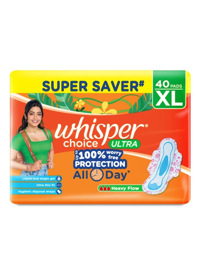 Whisper Choice Sanitary Pads with Wings for Women, XL, 40s Napkins - Image 1